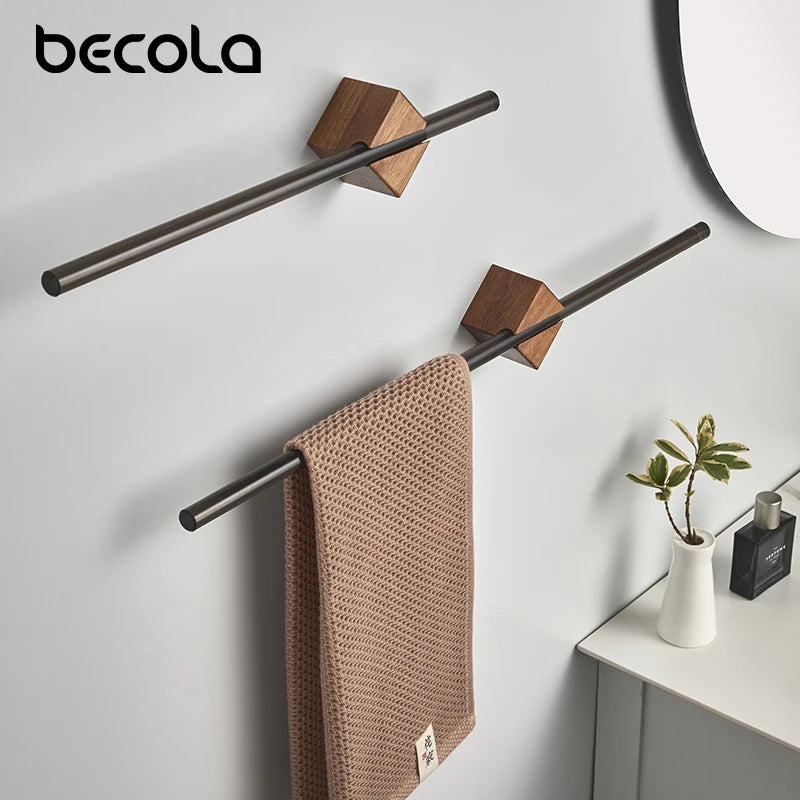 Modern Minimalist Wood and Metal Towel Rack