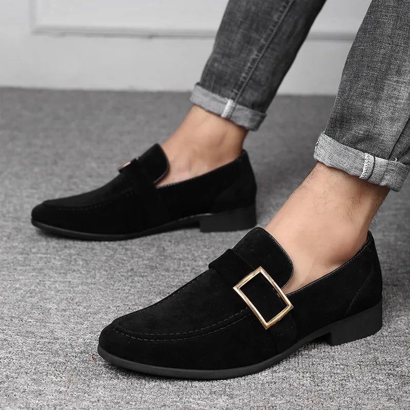 Premium Suede Buckle Loafers