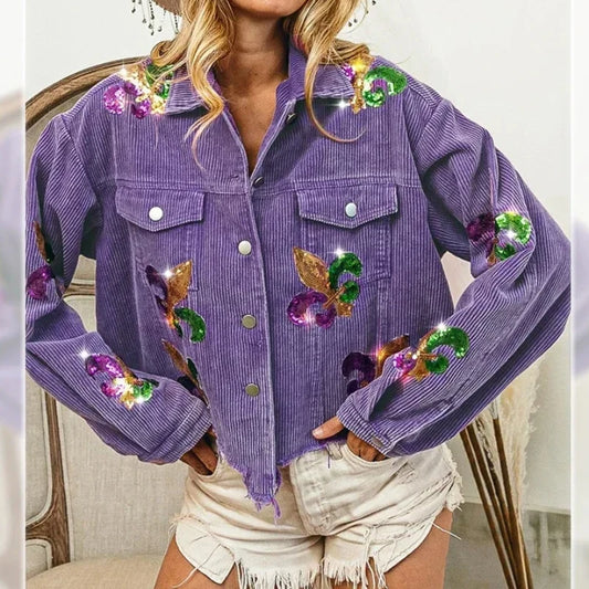 Floral Corduroy Coat Women Mardi Gras Spring Autumn Ropa Cardigan Sequin Punk Gothic Bomber Jacket Windbreaker Y2k Jackets