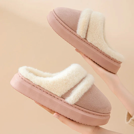 Comwarm Winter Plush Slippers For Women Indoor Antiskid Warm Cotton Slippers Fur Fluffy Flat Home Slides Lady Casual Furry Shoes