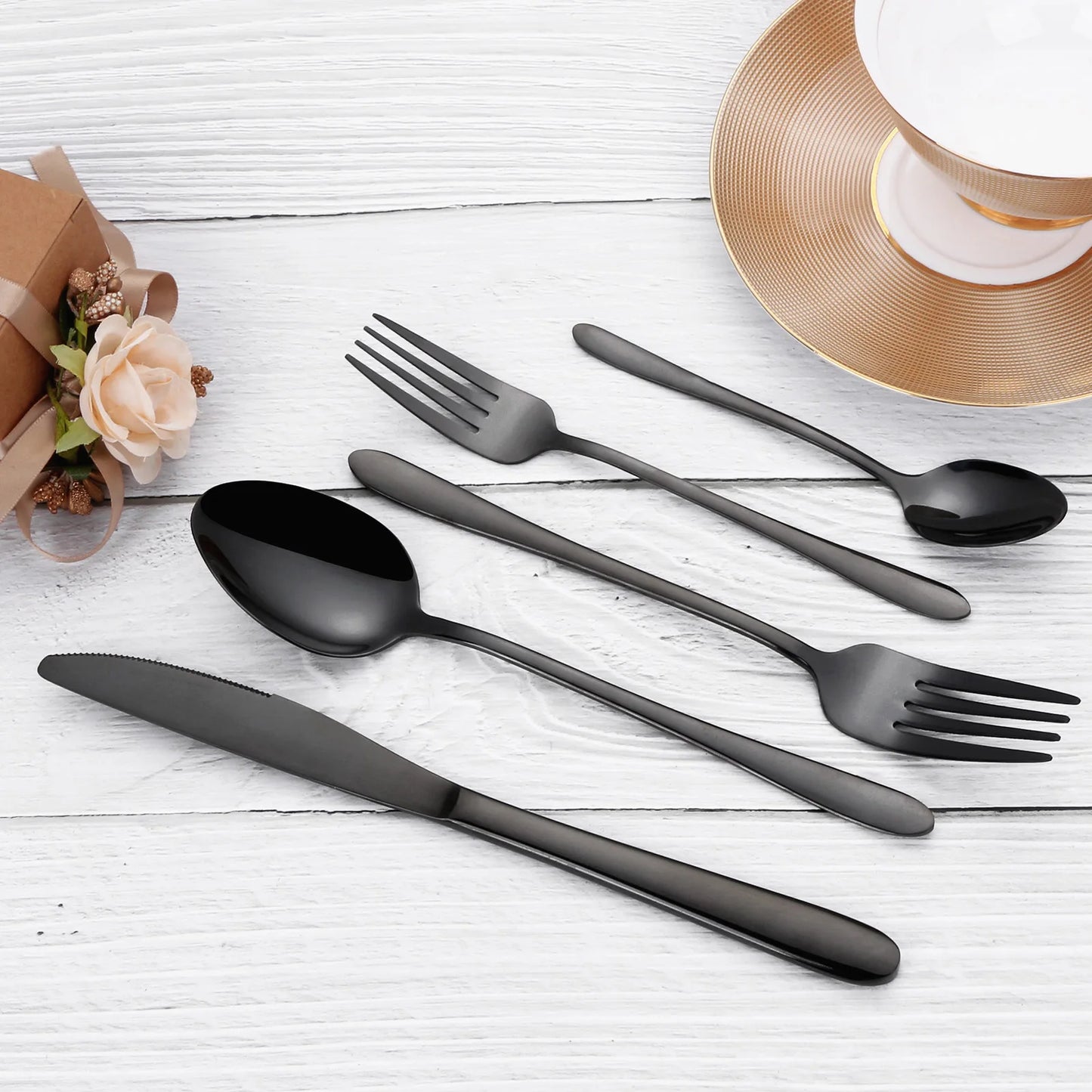 Elegance Endured Black Stainless Steel Cutlery Set