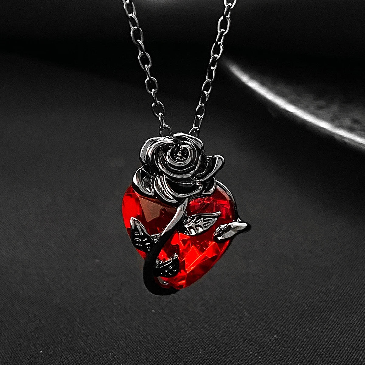 Gothic Rose Red Heart Pendant