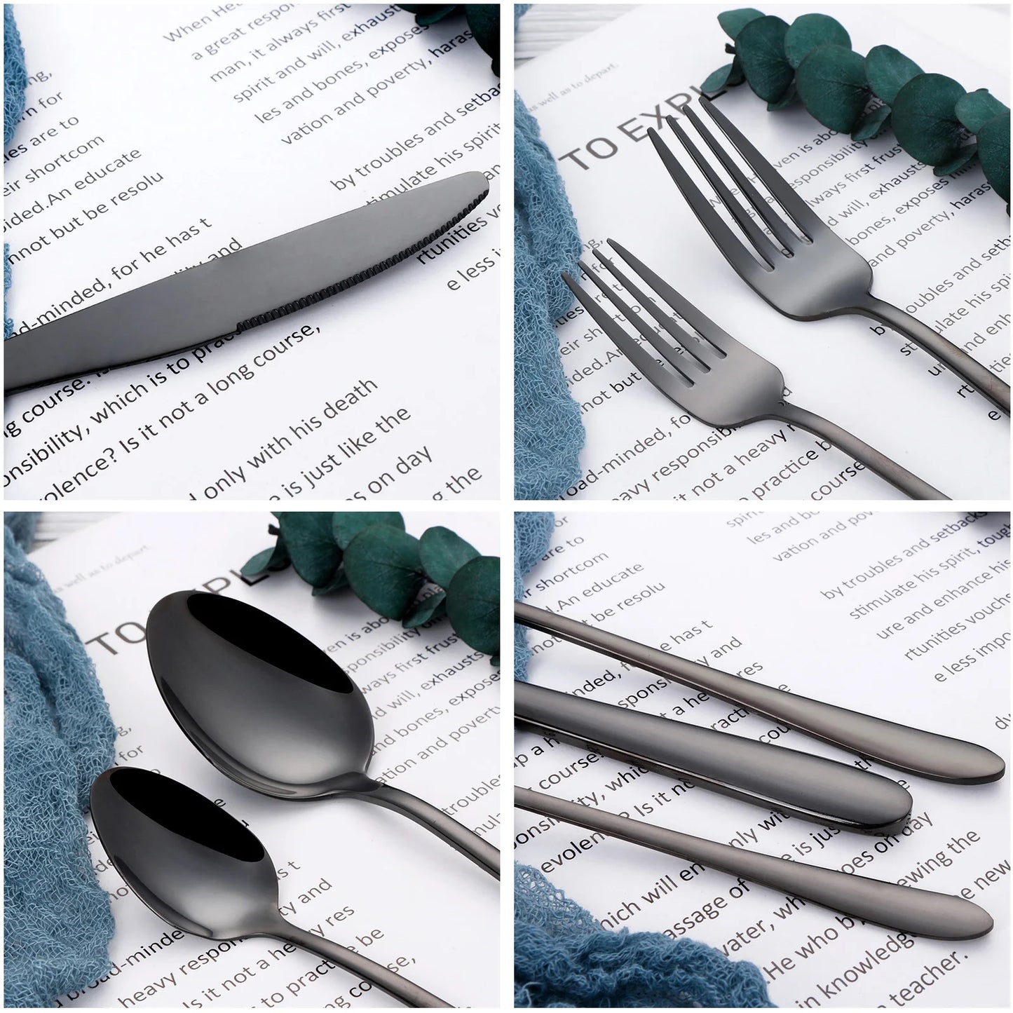 Elegance Endured Black Stainless Steel Cutlery Set