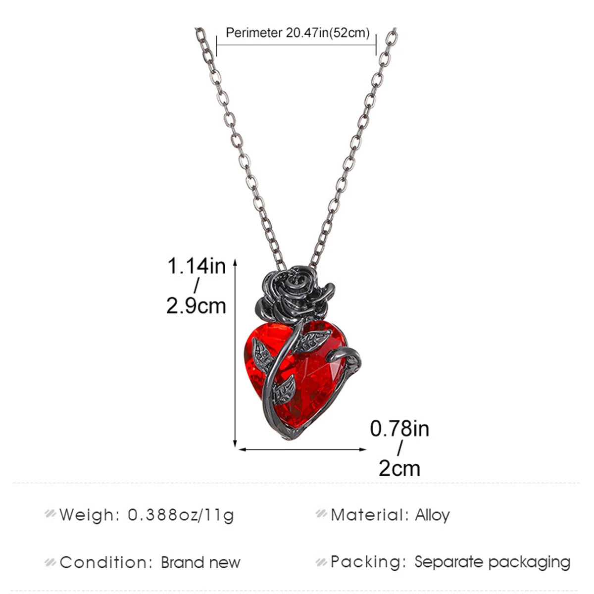 Gothic Rose Red Heart Pendant