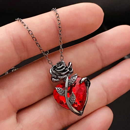 Gothic Rose Red Heart Pendant