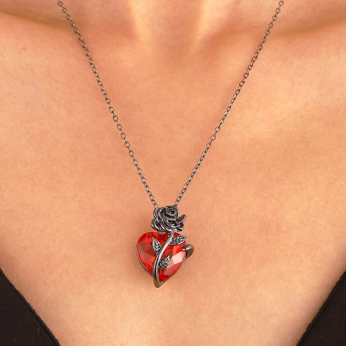 Gothic Rose Red Heart Pendant