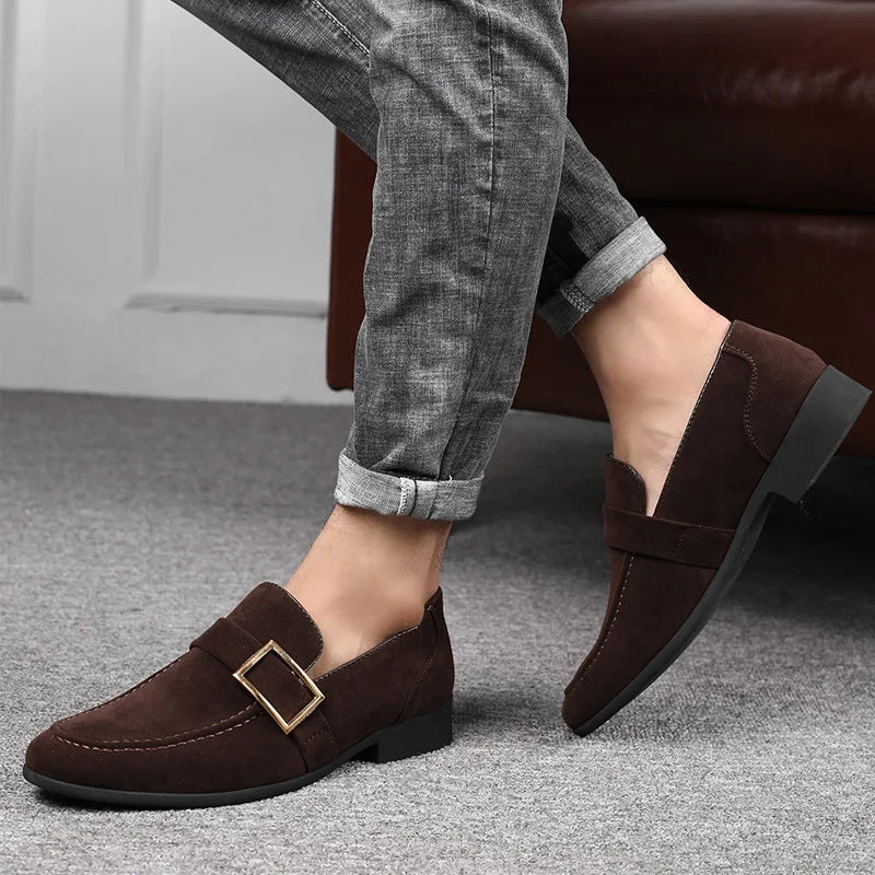 Premium Suede Buckle Loafers