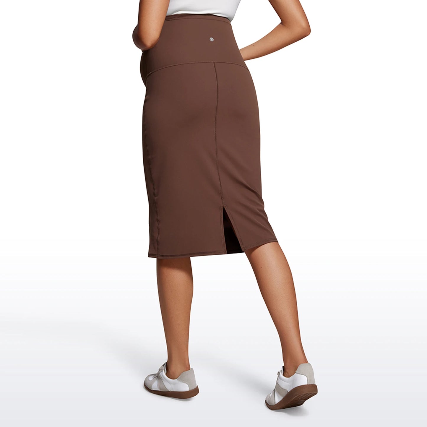 CRZ YOGA Women's Butterluxe Maternity Skirts Over the Belly Midi Stretchy Casual Pregnancy Skort with Slit Golf Work